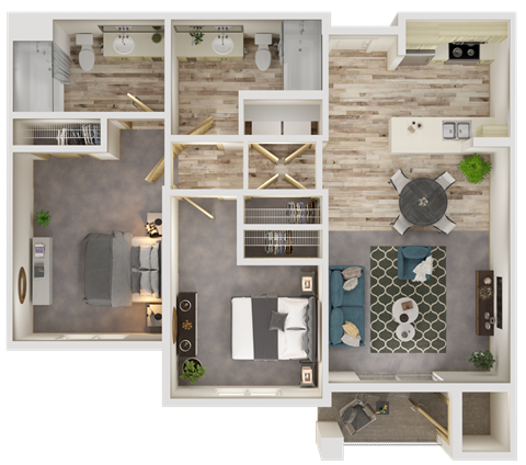 Floor plan for 2 beds, 2 baths, 925 sqft
